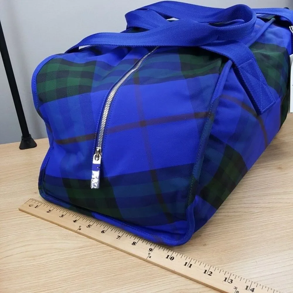 BURBERRY Duffle Bag Blue Nylon Shield Check Plaid Authentic Unisex $2050